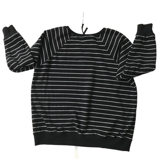 Torrid Black Stripe Lace-Up Fleece Sweatshirt Torrid 0 Size 10-12 Raglan Sleeves - Picture 7 of 12